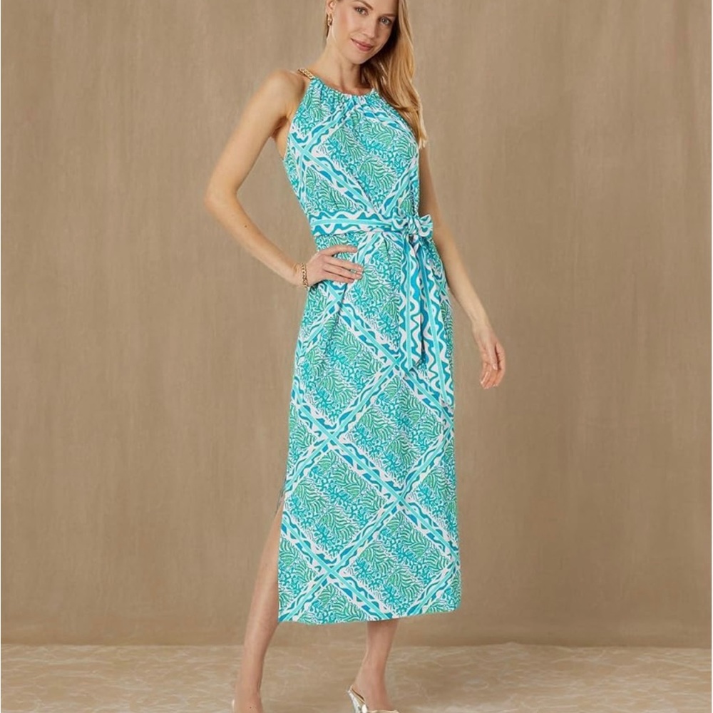 Lilly Pulitzer Bingham Midi Dress- Prism Blue, Size Medium - Picture 2 of 3